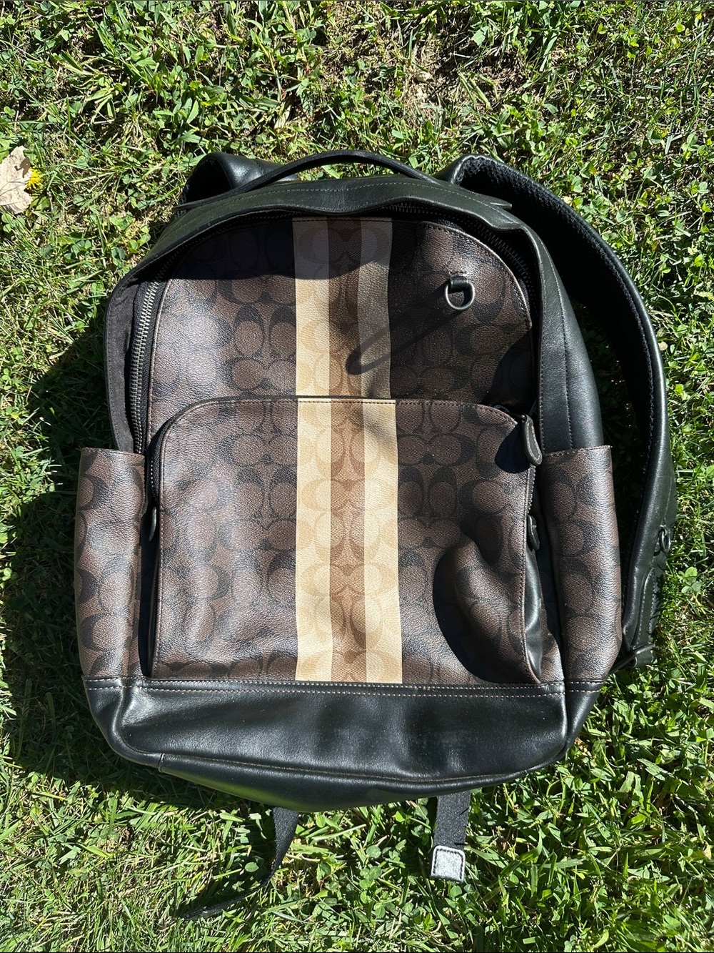 Coach Signature Monogram Backpack with Beige Stripe